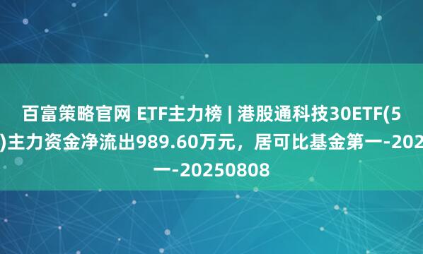 百富策略官网 ETF主力榜 | 港股通科技30ETF(520980)主力资金净流出989.60万元，居可比基金第一-20250808